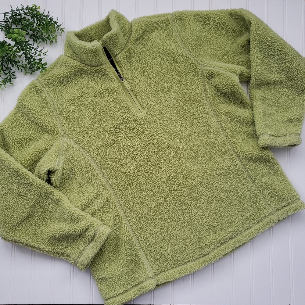 Lands End Fleece Spring Green Teddy Bear Fleece Pullover size Medium Boho
